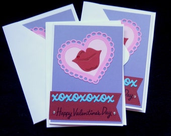 Valentine Note Card - Happy Valentines Day - KISS -  Hand made card WITH envelope (1))