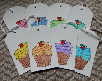 Cupcake tags - Yummy - Hand made tags - Cherry on Top - cupcake - birthday tags - gift/hang tags  (8)