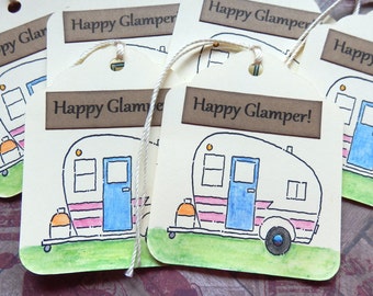 Happy Glamper! Camping - Camper- trailer - traveler tags - gift/hang tags (6)