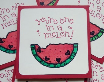 Watermelon - 3x3  Note cards- You're one in a Melon -  Mini Note Cards with Envelopes (4)