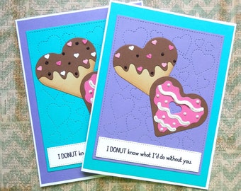 Donut Cards - I Donut Know - Heart Donuts - Sprinkles - Donut Cards - Blank Cards - with Envelopes (You choose)