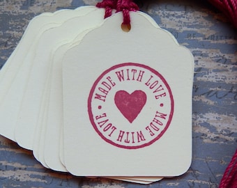 TEN-  Made with Love - hand stamped-  paper gift /hang tags (10)