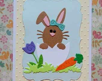 Easter Bunny -  Happy Easter - Easter Card - Easter egg card - Tulip - Carrot -  Handmade Greeting Card (1)