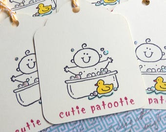 Baby Tags - Baby Bath - Cutie Patootie - Baby Shower - Gift/Hang Tags (8)