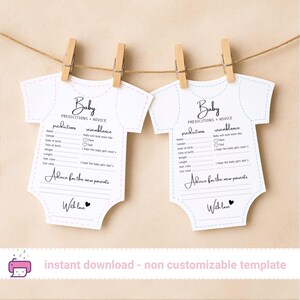 Prédictions et conseils de bébé, cartes imprimables d'activités, jeu de décoration pour baby shower, découpe body guirlande garçon/fille, téléchargement immédiat