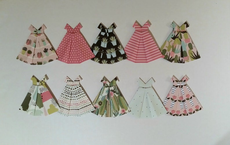 Paper origami dresses 5 inches tall choice of set of five image 1