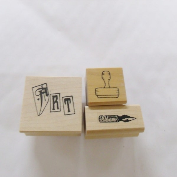 Art related word ART ink nib  wooden rubber stamp image  - Mounted Rubber Stamp