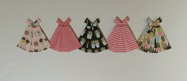 Paper origami dresses 5 inches tall choice of set of five Set 1