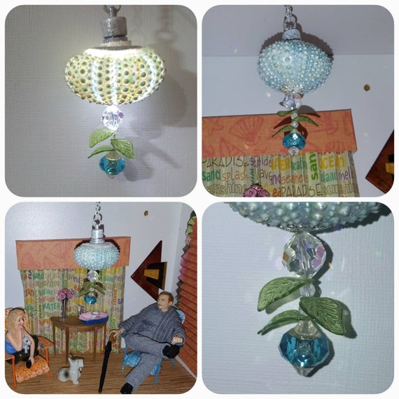 Dollhouse Miniature Blue Sea Urchin Hanging Lamp