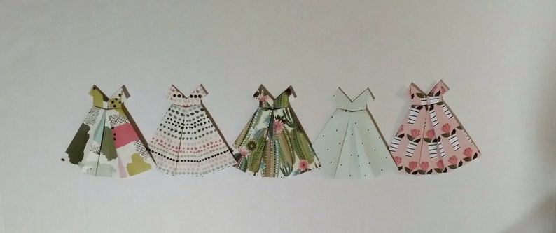 Paper origami dresses 5 inches tall choice of set of five Set 2