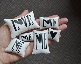 Dollhouse Miniature Pillows with Love word and heart