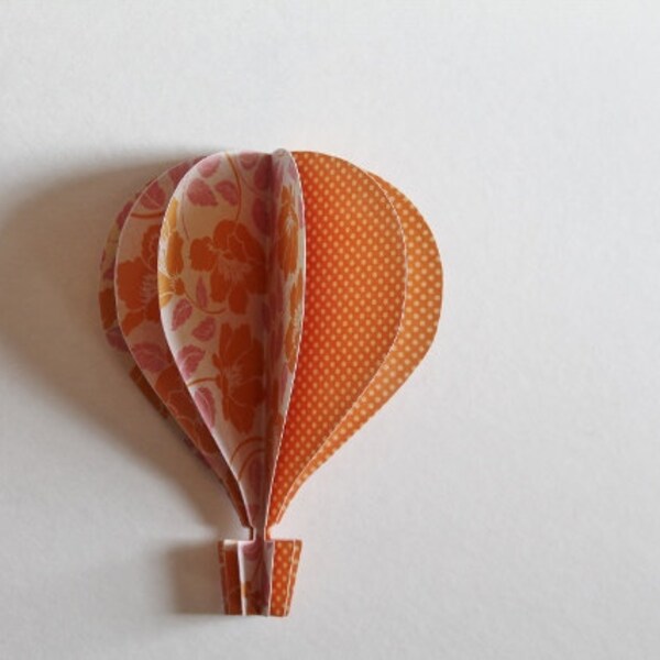 3d Hot Air Balloon -  Orang polka dots and flowers with pink  leaves