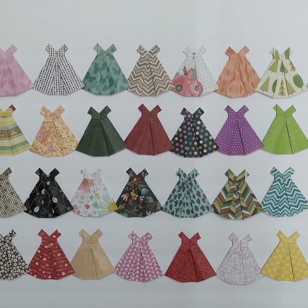Paper origami dresses 2 1/2 inches tall - choose color scheme and quantity