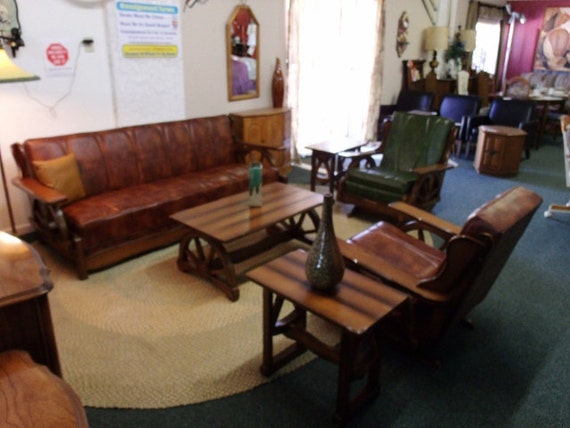 Six Piece Solid Oak Wagon Wheel Western Furniture Local Etsy