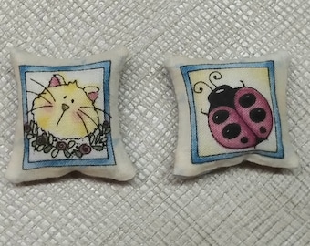 Dollhouse Miniature Pillows choice of cat or ladybug