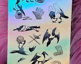 Planner sticker: Magpies with knitware