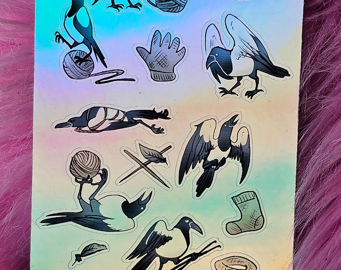 Planner sticker: Magpies with knitware