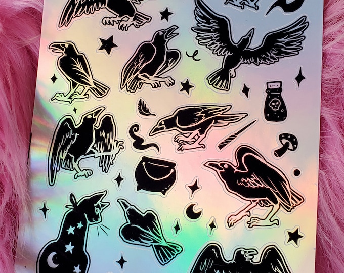 Planner stickers: holographic witch friends