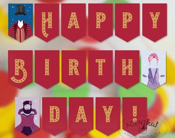 Circus Happy Birthday Garland Bunting Banner Printable | Gender-Neutral | Ringmaster | Trapeze Artist | Bearded Lady | Greatest Show