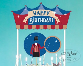 Instant Download Printable Cirus Ringmaster Birthday Cake Topper for Boys | Carnival Party Tent | PT Barnum Ring Stars DIY | Greatest Show