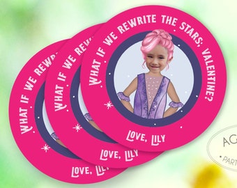 Circus Valentine Photo Card Trapeze Girl | Valentine's Day Classroom Party Sticker Favor Tags | Aerialist Gymnastics Performer | Digital DIY