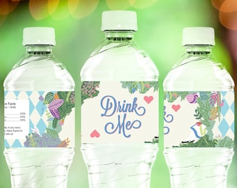 Alice in Wonderland Water Bottle Drink Wrappers Labels PASTEL | Alice in Onederland Party Digital Printable