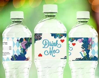 Alice in Wonderland Water Bottle Drink Wrappers Labels LIGHT | Alice in Onederland Party Printable
