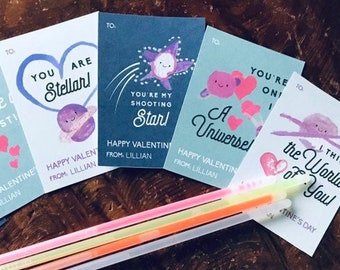 Outer Space Valentine Cards (Set of 9) | Valentine Party Classroom Cards | Printable Digital Instant Download