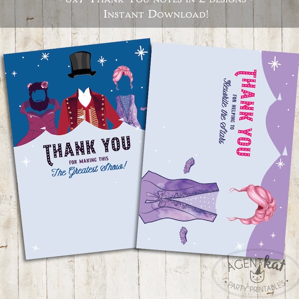 Circus Party Thank You Note Cards | "Rewrite the Stars" Birthday | Ringmaster Trapeze "Bearded Lady" | Greatest Show Printable Digital DIY