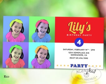 Pop Art with Photo Invitation | Warhol Soup Can Birthday | Artist Bright Colorful Rainbow Party Digital Evite