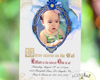 Fairest ONE of All Photo Invitation, First Birthday Snow White Princess Party Invite, Mirror Mirror on the Wall, Fairytale Digital Printable