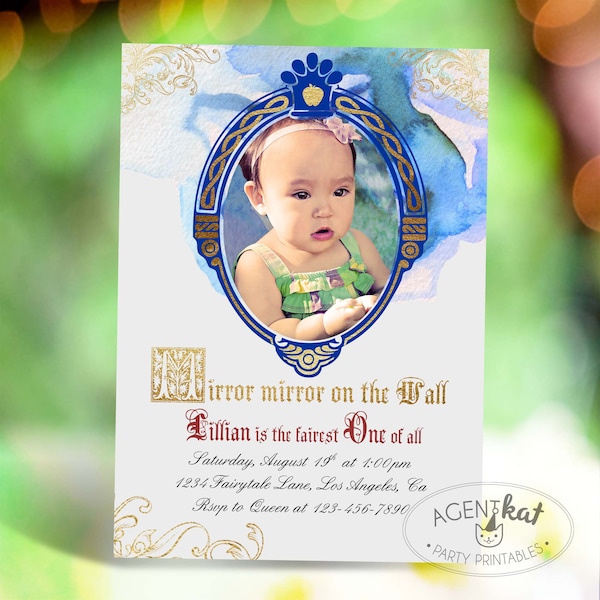 Fairest ONE of All Photo Invitation, First Birthday Snow White Princess Party Invite, Mirror Mirror on the Wall, Fairytale Digital Printable