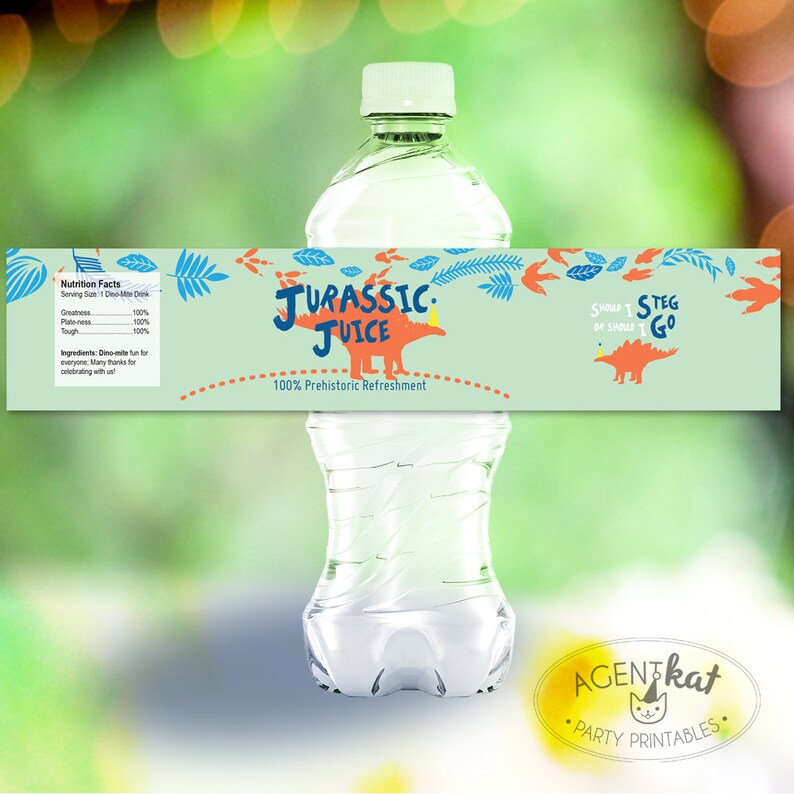 dinosaur water bottle soda drink wrappers labels dinomite