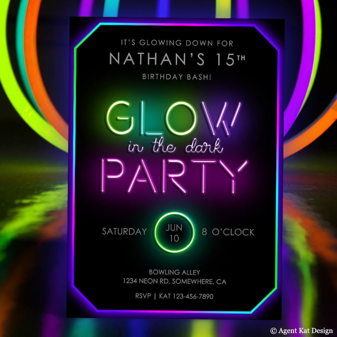 Glow in the Dark Party DIGITAL Invitation Birthday Glow in the