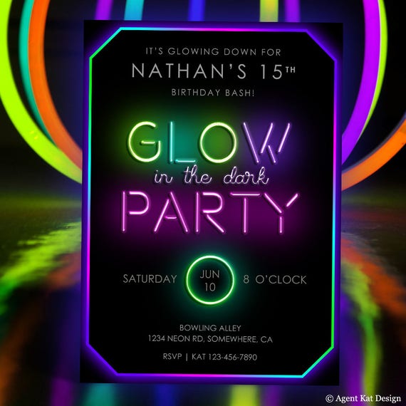 Glow in the Dark Party DIGITAL Invitation Birthday Glow in the Dark Dance Neon  Glow Stick Ring Blacklight Laser Tag Party Printable 