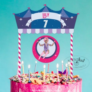 Photo Trapeze Circus Birthday Cake Topper Printable | Greatest Show Carnival Party Tent Gymnast Aerialist Ring Flying Personalized DIY