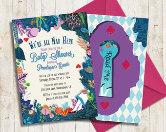 Alice in Wonderland Baby Shower Invitation | Bridal Shower Invitation | Garden Tea Party Invitation | "We're All Mad Here" Digital Printable