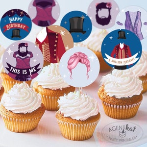 Direct downloaden Circus verjaardag Cupcake Toppers | Circusdirecteur Trapeze &quot;Bearded Lady&quot; | Circus Party Treat 2&quot; Tags afdrukbare geweldige show