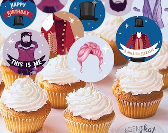 Instant Download Circus Birthday Cupcake Toppers | Ringmaster Trapeze  "Bearded Lady" | Circus Party Treat 2" Tags Printable Great Show