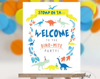 Instant Download Dinosaur Party Welcome Door Sign "Stomp On In" | Dinosaur Boy Dino-Mite Birthday Sign Baby Shower Printable Digital