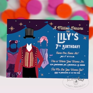 Circus Party Invitation, &quot;A Million Dreams&quot; Tent Stars Birthday, Ringmaster Trapeze &quot;Bearded Lady&quot;, Greatest Show on Earth Printable Digital