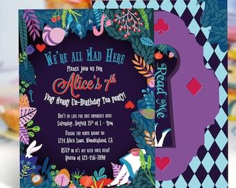 Alice in Wonderland Invitation Dark | Birthday Invitation | Garden Tea Party Invitation | Digital Invitation | Printable Invitation