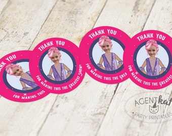 Circus Performer Trapeze with Photo Party Favor Tags | Trapeze Aerialist Gymnastics Circus Girl | Greatest Show on Earth | Party Digital DIY