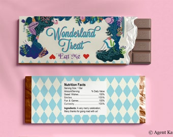 Alice in Wonderland Chocolate Candy Bar Wrapper INSTANT DOWNLOAD | Eat Me | "Wonderland Treats" Garden Party Printable