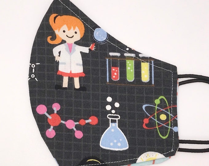 CHILD Mask -Girls Love Science - Retro Starburst - Big Bang Theory - Scientist - ChemistryWashable Reversible Reusable Fabric