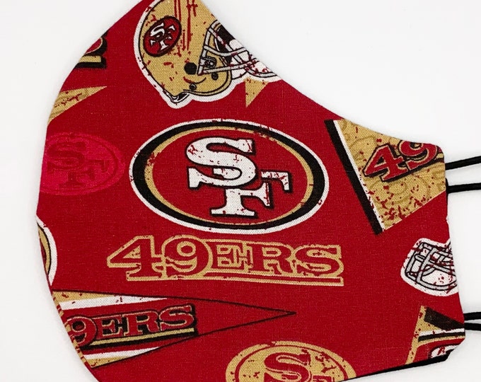 ADULT Mask - SF 49ers - Red - Solid Black - San Francisco - Football - NFL - Niners - Superbowl - Washable Reversible Reusable Fabric