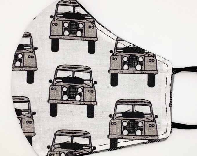 ADULT Mask - Land Rover - Gray Black Plaid - Off Roading - Car Enthusiast - Rovicon - Outdoorsy - Car - Washable Reversible Reusable Fabric