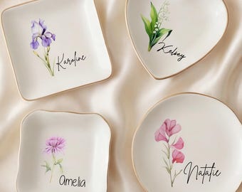 Portagioie personalizzato con fiore di nascita per la mamma, vassoio portagioie con nome personalizzato, regalo per la festa della mamma, portagioie per la mamma, regalo per la mamma