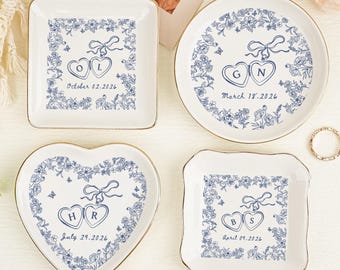 Engagement Gift,Wedding Gift for Couple,Toile De Jouy Ring Dish,Personalized Locked Ring Dish,Gift for Her,Handmade Custom Ring Holder Gifts