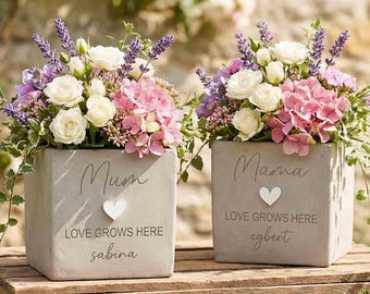 Personalized Concrete Planter for Mom, Custom Plant Pot, Mother’s Day Gift, Engraved Succulent Pot, Minimalist Cement Planter